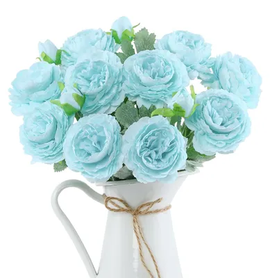 6er Set Kunstpioenrosen Blau 49 cm Seidenblumen Sträuße