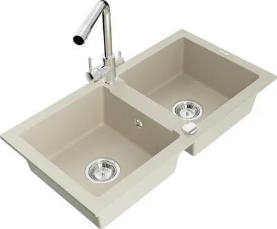 Immagine prodotto di Mexen Mario lavello in granito a 2 vasche con rubinetto da cucina Duero, beige - 6504-69-671600-00