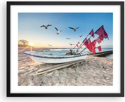 Produktbild von Gerahmtes Poster - Schwarzer Rahmen - £ódŸ Küste Möwen - 50x40 cm - Wand Bild - Wanddeko - Wandbilder - Kunstposter - Wandposter - Bilderrahmen - Bilder - Kunstdruck - Wanddekoration - P2BAA50x40-4779