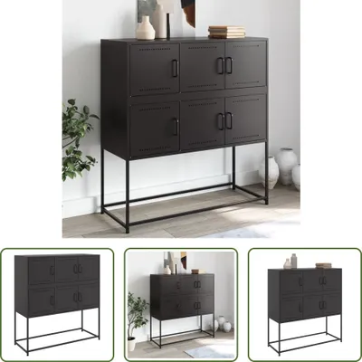 Produktbild von The Living Store Sideboard Schwarz 100,5x39x107 cm Kaltgewalzter Stahl