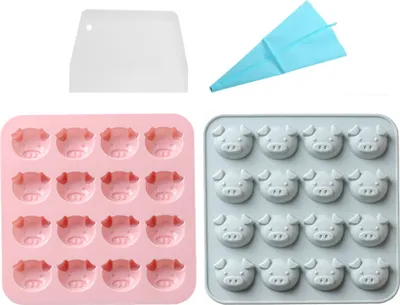 Obrázek produktu pro balení 2 16 prasátek Silikonová forma na čokoládu, forma na pečení prasátek, čokoláda, bonbóny, gumoví medvídci, tukové bomby, želé, likérové formy, s potrubím a škrabkou
