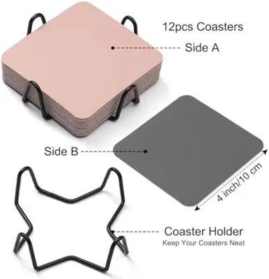 Produktbild von PolkaHome® Set mit 12 quadratischen Untersetzern – doppelseitig, feuchtigkeitsbeständig, 10 x 10 cm, Grau