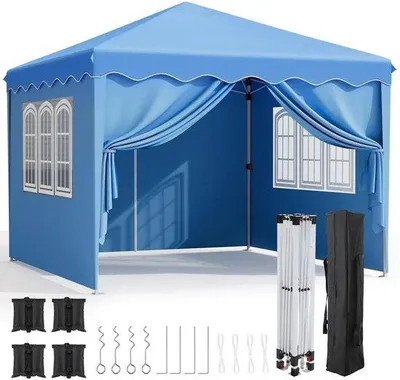 Produktbild von Famanu Partytent Faltbar - 3x3m - Pop Up Pavillon mit Seitenwänden - Blau