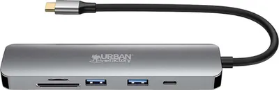 Image de Hub HUBEE USB C Multiports 6 en 1 HDMI™ 4K + 2 USB A 3.0 + 1 USB C 3.0 + 2 Lecteurs de carte SD / MSD PD 100W Gris Urban Factory