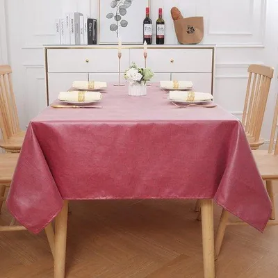 Imagen del producto de Mesa Unyqoos®: Mantel de lino sintético, lavable, con efecto Lotus (repelente al agua), cuadrado, 100 x 140 cm, poliéster, resistente a las manchas, color burdeos