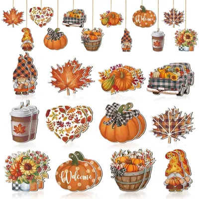 24 Holz-Herbst-Anhänger, Ahornblatt, Zwerg, Kürbis, Deko