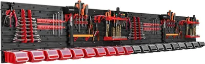 Obrázek produktu pro 20 stohovacích boxů nástěnná police plastové víko 230 x 39 cm držák na nářadí dílenský garážový úložný systém otevřená fronta úložné boxy skluzavka