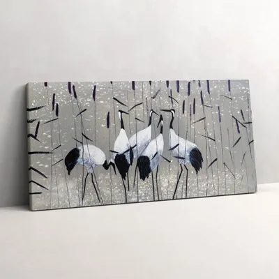 Produktbild von Kraniche im Schilf – Leinwandbild Wandbild – 120x60 cm – Leinwandbilder – Wandbilder – Schlafzimmer – Flur