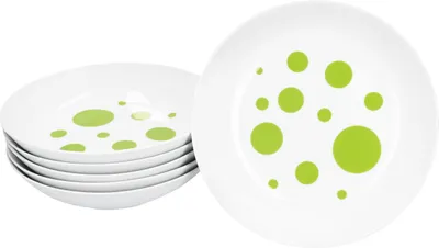 Zdjęcie produktu dla Pula zielone kropki zestaw 6 talerzy do zupy 450ml porcelana 6 os. talerze głębokie makaron w kropki