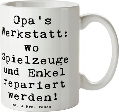 Produktbild von Mr. & Mrs. Panda Kaffeetasse Spruch Großeltern Werkstatt - Weiß - Geschenk, Enkelkinder, Jubiläen, Reparatur, Tasse, Becher, Trinkbecher, Weisheit, Generationen, Liebe