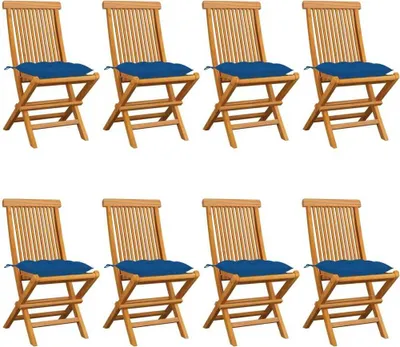 Produktbild von Gartenstühle mit Blauen Kissen 8 Stk. Massivholz Teak
