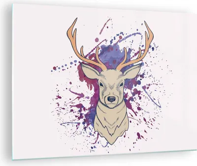 Produktbild von Bilder auf glas - Hirsch Abstraktion - 70x50cm - Glasbilder - Wandbilder - Kunstdruck - zum Aufhängen bereit - Wanddekoration aus Glas - Glas Bilder - Wandbild auf Glas - Einteilig - GAA70x50-3691