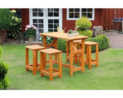 Produktbild von Barset Promadino 4 -Sitzer Tisch, 4 Hocker Holz, honigfarben