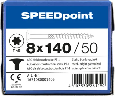 Produktbild von ABC SPEEDpoint Holzbauschraube Tellerkopf T40 Teilgewinde Schabenut A2J 8x140mm (50)