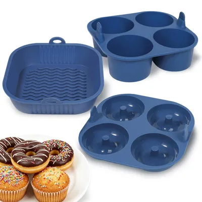 Produktbild von Silikon Backform Set 3 Stück für Heißluftfritteuse Donut Muffin Brownie Kuchen Airfryer Form