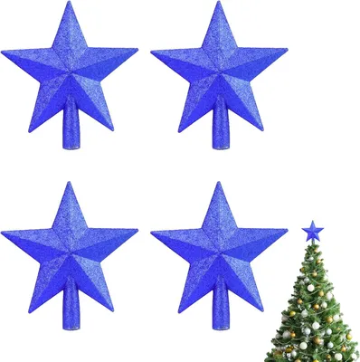 Produktbild von Weihnachtsbaumspitzen Sterne, blaue Glitzer, 10 cm, 4 Stück, Weihnachtsbaumschmuck