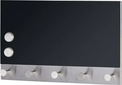 Produktbild von Magnetische Garderobe Schwarz mit 5 Haken für Schlüssel und Memoboard