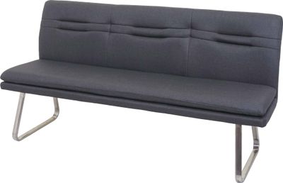 Lavica HWC-H70, lavica do jedálne lavica čalúnená lavica, operadlo látka/textil nerezová oceľ brúsená ~ sivá 180cm
