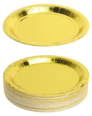 Goldene Pappteller 50 Stück 18 cm mit Tortenheber