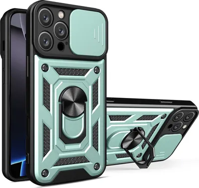 Obrázek produktu pro Pouzdro pro iPhone 16 Pro, TPU Nárazník Silikonové Pouzdro s Kroužkem Stojánek, Ochrana Kamery Zelený
