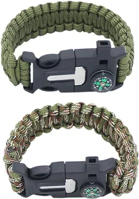 Produktbild von Überlebensset – Outdoor-Armband – für Camping und Wandern – inklusive Feuerstarter – 2 Stück – aus Edelstahl
