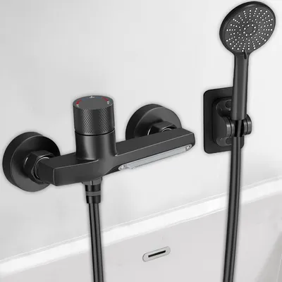 Immagine prodotto di Miscelatore per vasca da bagno a cascata con doccetta manuale, in ottone nero, 5 funzioni