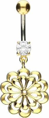 Produktbild von Bauchnabelpiercing Titan Bananabell mit 925er Silber-Design BLUME