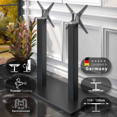 Produktbild von MADRID | Bistro Doppel Stehtischgestell | Schwarz | Höhe: 105 cm | Säule: 8 x 8 cm | Fuß: 40 x 70 cm | Klappbar | Gastro Stehtischgestell, Stehtischgestell klappbar