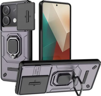 Produktbild von Hülle für Xiaomi Redmi Note 13 5G Dual Layer Handyhülle Schiebe Kamera Schutz und Ringhalter Ständer Lila
