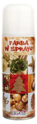 A collage of Christmas-themed decorations and ornaments, with a spray can of paint prominently displayed.