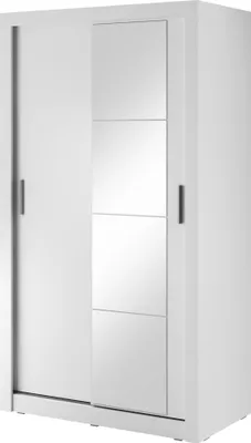 Produktbild von Furniture24 Schwebetürenschrank Kleiderschrank AR-06 ARTI Garderobenschrank mit Spiegel Schiebetürenschrank Weiß Matt, 120 cm breit