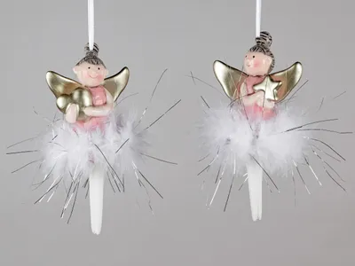 Produktbild von 2er SET Engel Hänger Glocke Plusch Feder rosa/gold 10cm Winterzeit Formano