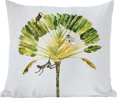 Produktbild von MuchoWow® Zierkissen Sofakissen Wohnzimmer Dekokissen 40x40 cm Dschungel - Affe - Tukan - Foto Kissen - Schlafzimmer Dekoration