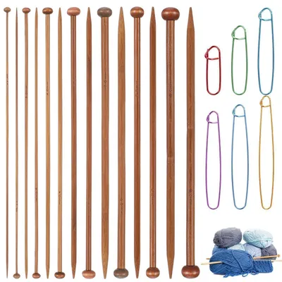 Immagine prodotto di Set di ferri da maglia in bambù, 14 pezzi, con aghi di sicurezza, 6 misure: 2-8 mm