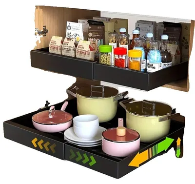 Produktbild von Ausziehbarer Schrankorganisator, bohrfreie Installation, verstellbare Breite, schwarz