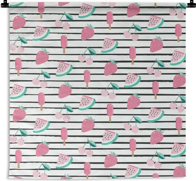 Produktbild von MuchoWow® Wandteppich Wandbehang Obst - Rosa - Muster 150x150 cm Tapisserie Dekoration Wandtuch - Wohnaccessoires - Modernes