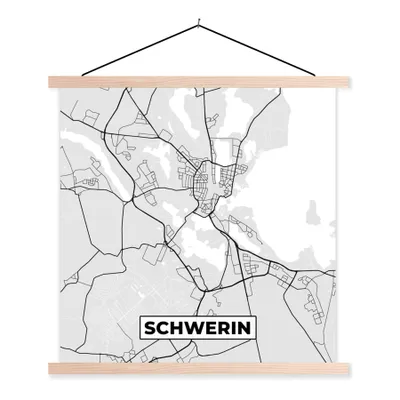 Produktbild von MuchoWow® Textilposter Schwerin - Karte - Stadtplan - Deutschland 60x60 cm mit holzfarbenen Rahmen - Wanddekoration