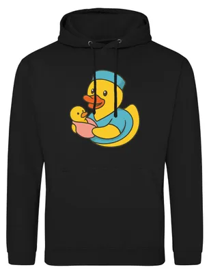 Produktbild von Huuraa Uni Hoodie Quietscheente Hebamme Comic Gummiente XXL Deep Black Vegan Sweatshirt Geschenkidee