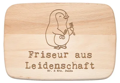 Produktbild von Mr. & Mrs. Panda Schneidebrett Friseur Leidenschaft - Transparent - Geschenk, Frühstücksbrettchen, Friseursalon, Frühstücksbrett, jausenbrett, Frisör, Holzbrett, Spruch