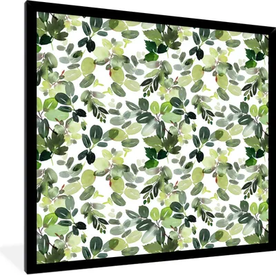 Produktbild von MuchoWow® Gerahmtes Poster Pflanzen - Aquarell - Grün 40x40 cm - Poster mit Schwarzem Bilderrahmen Wandposter Rahmen Foto Bilder - Mit Rahmen - Wanddekoration Schlafzimmer
