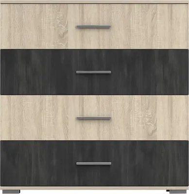Front view of a dresser with four drawers.