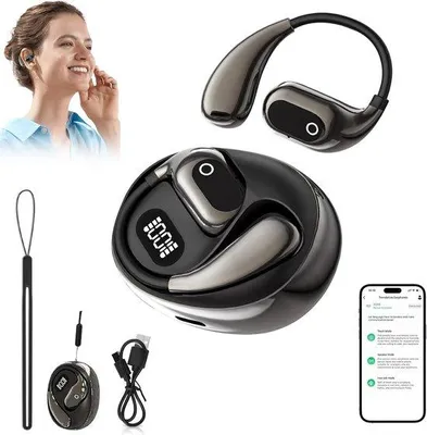Obrázok produktu pre Bezdrôtové slúchadlá s prekladom reči – Bluetooth 5.0 – preklad v reálnom čase v 138 jazykoch – potlačenie hluku – batéria s výdržou 24 hodín – odolnosť proti vode IPX5 – kompatibilné s iOS a Android – vrátane nabíjacej stanice – čierne