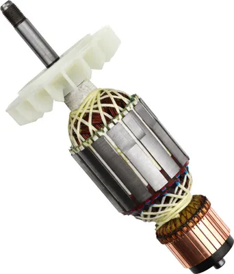 A close-up studio shot of an electric motor armature.