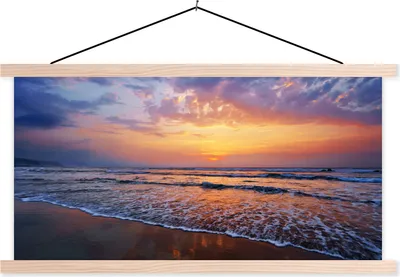 Produktbild von MuchoWow® Textilposter Strand - Sonne - Himmel 60x30 cm mit holzfarbenen Rahmen - Dekoration