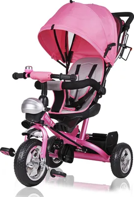 Produktbild von Spielwerk® Dreirad 4in1 mit Schubstange ab 1 Jahr Drehbarer Sitz Getränkehalter Sonnendach Kinderdreirad Fußablage Baby Buggy Laufrad Kleinkind Rosa