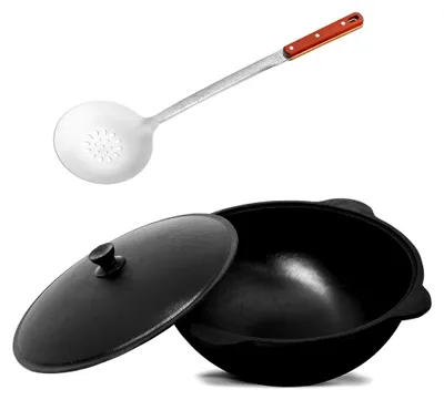 Produktbild von Wok aus Gusseisen 22 L (runder Boden) Kazan mit Schaumkelle