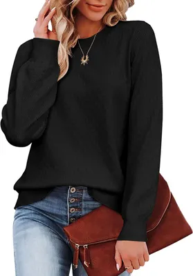 Produktbild von Damen Strickpullover Langarm Rundhals Bequem Schwarz S