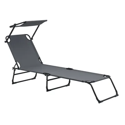 Produktbild von Liegestuhl mit Sonnendach - 187x53x27 cm - Dunkelgrau - Stahl und PVC