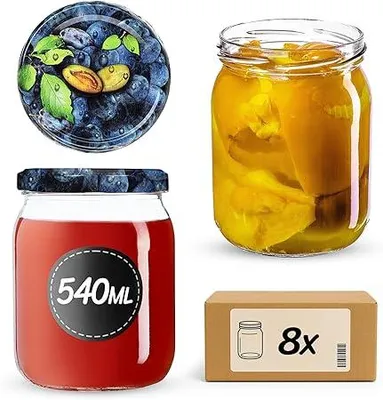 Produktbild von KADAX Einmachgläser mit Deckel "Senna", Marmeladengläser, Einweckgläser, 540 ml, Pflumen, 8 Stück