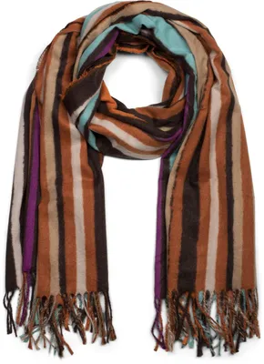 Produktbild von styleBREAKER Uni Schal mit buntem Streifen Muster und langen Fransen, Colour Blocking, Winter, Stola 01017113